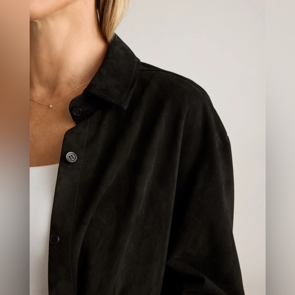NWT Quince 100% Goat Suede Leather Over-shirt Black Woman’s Size Medium - Picture 3 of 11